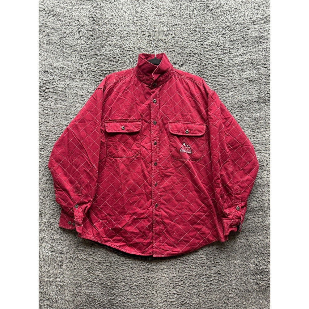 Vintage Tommy Hilfiger TH‎ Expedition Quilted Button Up Jacket Red Mens Size M